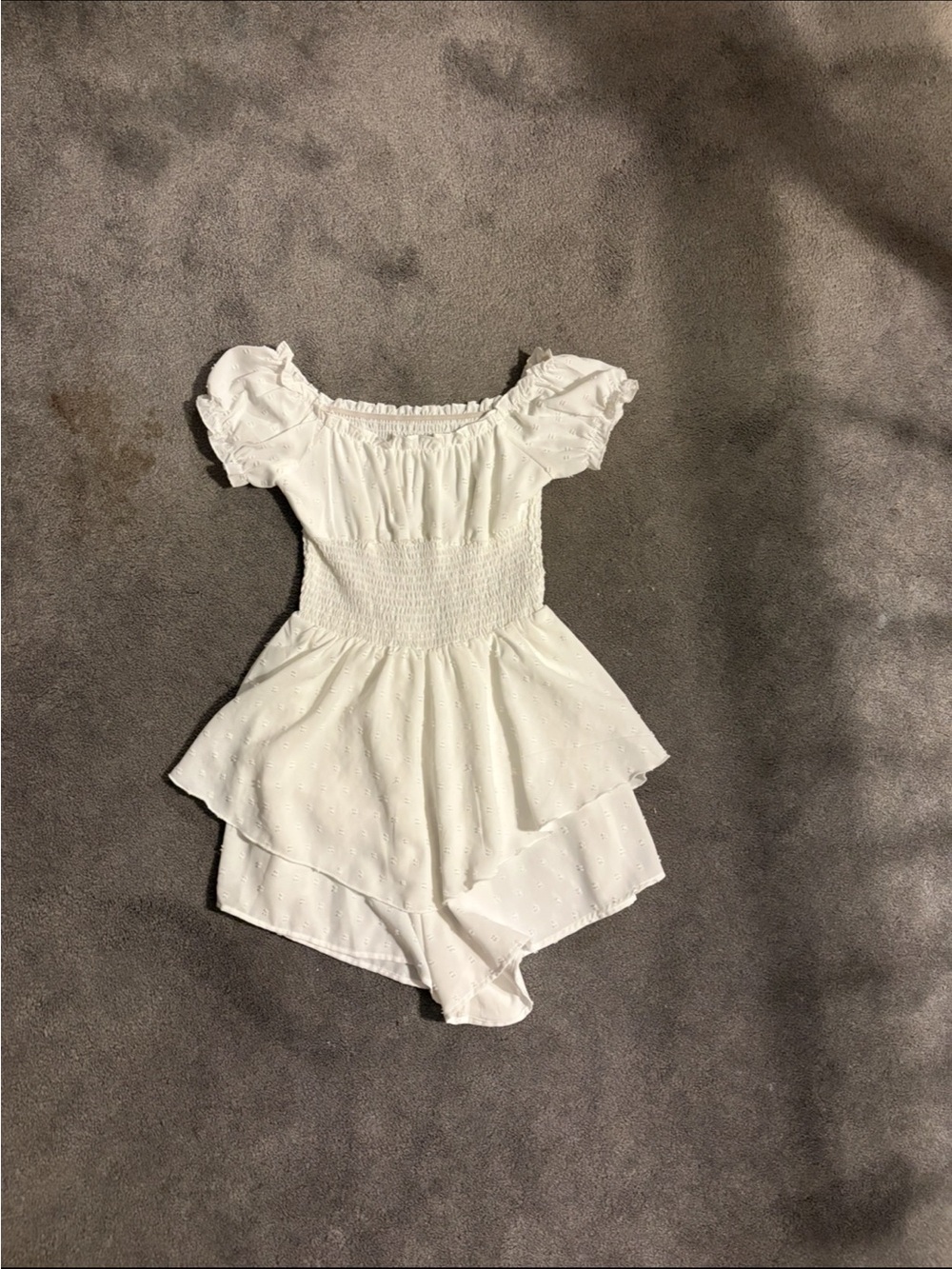 White Smocked Off-Shoulder Romper